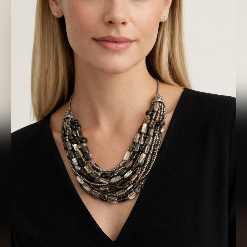 ✨️4/$20 Multi Strand Natural Shell & Glass Beads Silver Chain Necklace - Picture 2 of 15